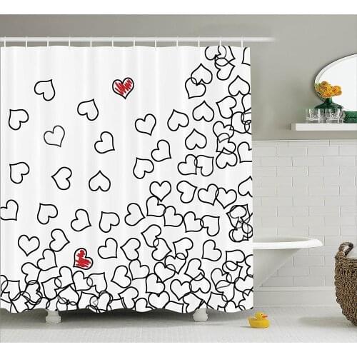 House Decor Shower Curtain Heart Shapes Love You Bridal Wedding His and Hers Valentines Theme Bathroom Waterproof Curtains