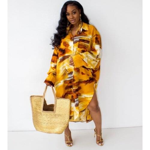 Elegant Women Shirt Dress Tie Dye Printed Vintage Long Sleeve Loose Plus Size 4XL 5XL African Dresses Outfits Y2k Vestidos
