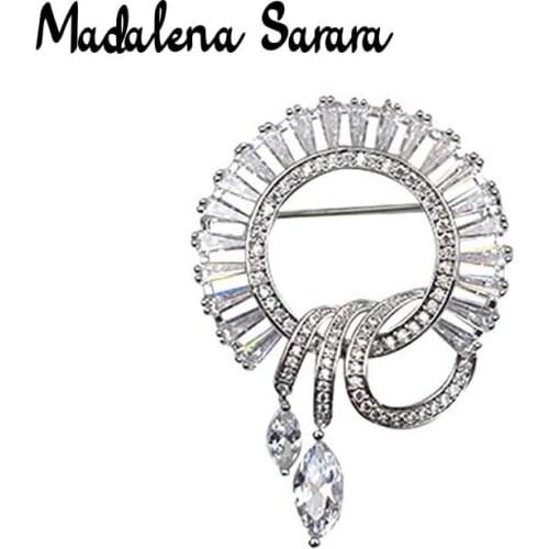 MADALENA SARARA AAAA Zircon And Crystal Inlaid Pearl Brooch Gol Plated Copper Sun Style Fine Brooch Pin For Women Jewelry