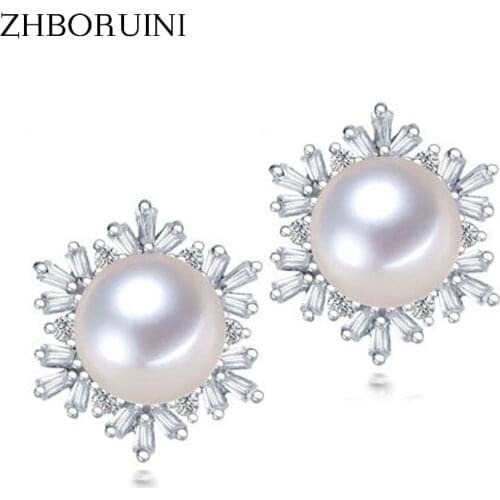 ZHBORUINI Fashion Pearl Earrings High Quality Natural Freshwater Pearl Snowflake 925 Sterling Silver Pearl Jewelry For Women