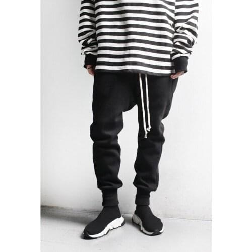 Mens new loose fashion simple lace up waist low crotch sports Harem Pants