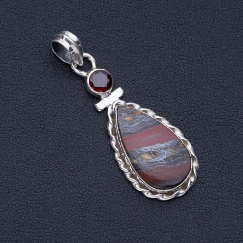 Natural Iron Tiger Eye and Amethyst Punk Style 925 Sterling Silver Pendant 2" P0896