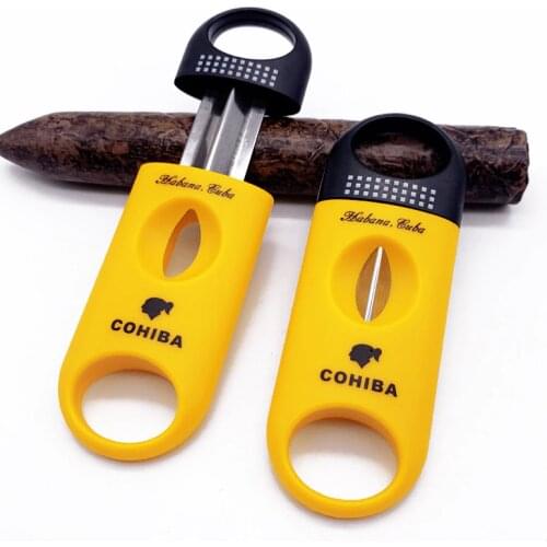 2021 NEW Cigar Cutter COHIBA Plastic V-Cut Stainless Steel Blade Guillotine Portable Cigar Cutters Pocket Zigarren Gadgets