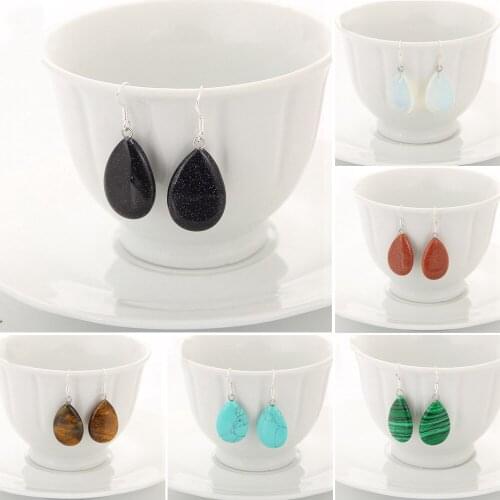 Charm Natural Stone Women Hook Earrings Gem Water Drop Pendant Drop Dangle Earrings Fashion Jewelry Girls Bohemian Gifts
