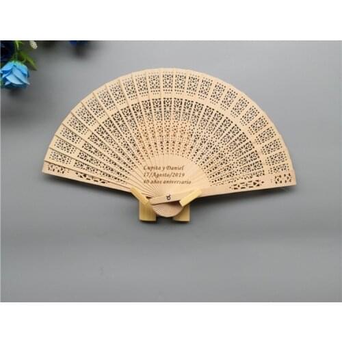 Sale by Bulk 100pcs personalized wood wedding favours fan party give aways sandalwood folding hand fans