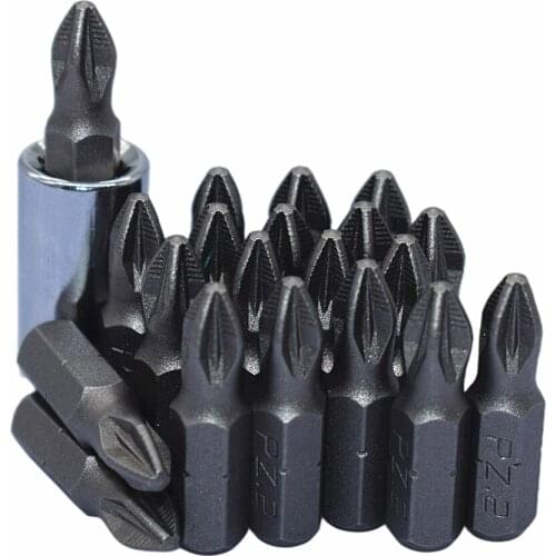 PZ2 Screwdriver Bit 1/4" Hex Shank 25mm Pozidriv Insert Bit 20pcs Set with 1/4" Square Drive to 1/4" Hex Shank Adapter Converter