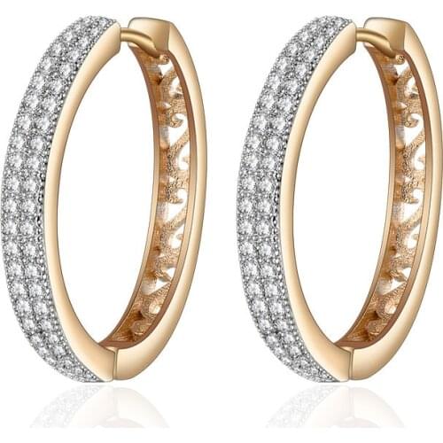 Simple Big Round Circle CZ Hoop Earrings Gold Silver Color Plated Cubic Zirconia Earrings for Women Temperament Jewelry Gifts
