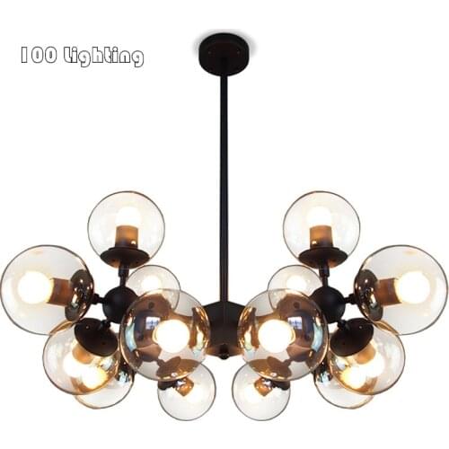 Moder Clear Foyer LED Chandelier Restaurant Bedroom Hanging Light Fixtures E27 110-260V Black Metal Luminaire Suspension