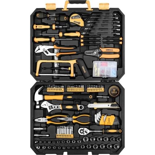 DEKO DKMT198 Socket Wrench Tool Set Auto Repair Mixed Tool Combination Package Hand Tool Kit with Plastic Toolbox Storage Case