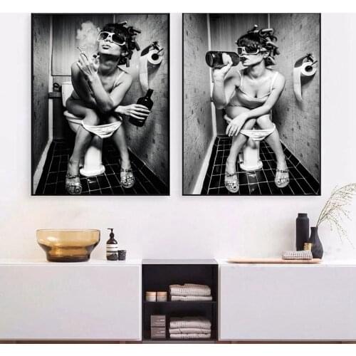 XX3073 black and white posters A Smoking Girl In The Restroom Art Print Poster Fine Art Painting Home Wall Decor Without Frame