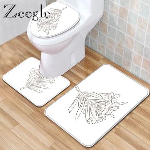 Zeegle Bathroom Carpet 3pcs Bathroom Mat Set Toilet Seat Cover Set Toilet Decoration Rug Non-slip Water Absorption Bathroom Mat