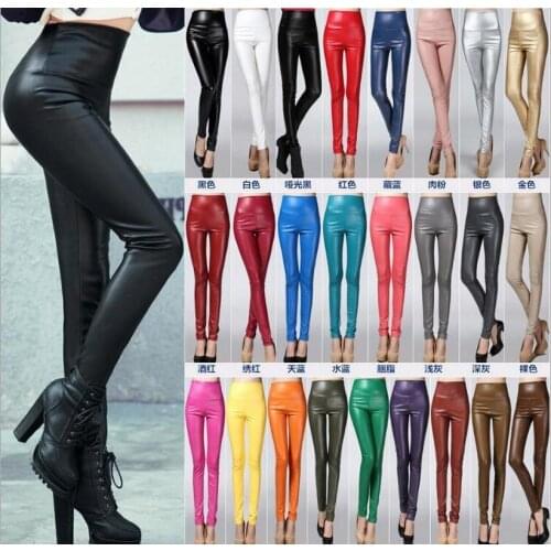 Women Tight Trouser Autumn Winter Women Thin Velvet PU Leather Pants Female Sexy Elastic Stretch Faux Leather Skinny Pencil Pant