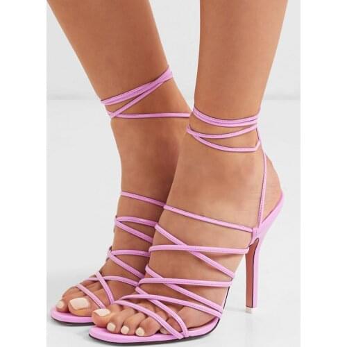 Moraima Snc Narrow Band Lace-up High Heel Sandal for Woman Summer Open Toe Cutouts Gladiator Shoes Thin Heels Sandals