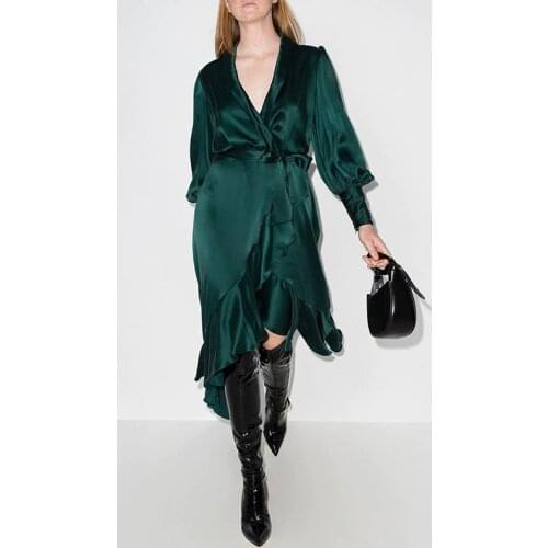 Free Shipping 2021 New Autumn Designer Fashion Solid Color Saint Dresses Women V-neck Irregular Mini Dress With Sashes