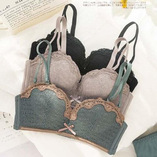 Wasteheart Winter Women Fashion Green Padded Lace Trim Straps Bras Cotton Panties Push Up Bra Set Sexy Lingerie Set Underwear