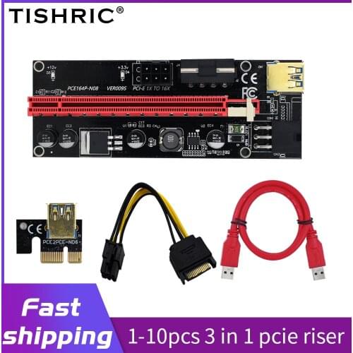 1/5/10PCS TISHRIC 3 IN 1 PIC PCIE Riser 009s Mining Riser 009 PCIE x16 Express USB 3.0 SATA Video Card Extender Riser Adapter