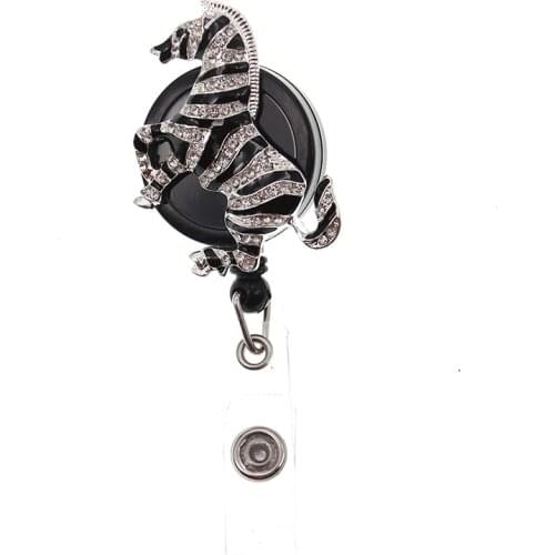 10pcs/lot Fashion Jewelry Black Enamel Animal Horse Badge Holder Rhinestone Crystal For Nurse Gift ID Badge Rull Reel