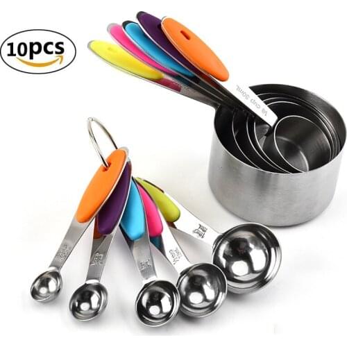 10PCS Stainless Steel Measuring Cups and Spoons Sets For Dry Liquid Measurement Kitchen Gadgets Utensils Cooking Food Baking