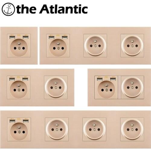 16A Gold Plastic France FR Wall Power Socket With USB Home Plug Socket Electrical Outlet Single Double Triple Triple Quadruple