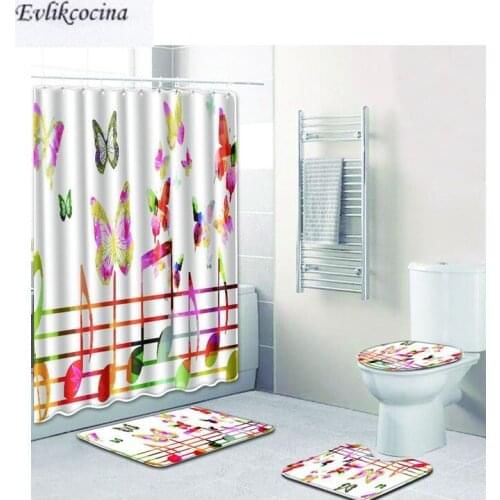 Free Shipping 4pcs Music Butterfly Banyo Paspas Bathroom Carpet Toilet Bath Mat Set Non Slip Tapis Salle De Bain Alfombra Bano