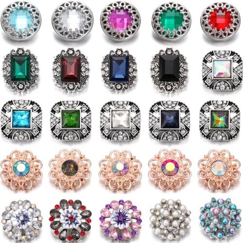 6pcs/lot New Snap Jewelry Metal Crystal Rhinestone 18mm Flower Snap Buttons Rose Gold Flower Charms Fit Snap Bracelets for Women