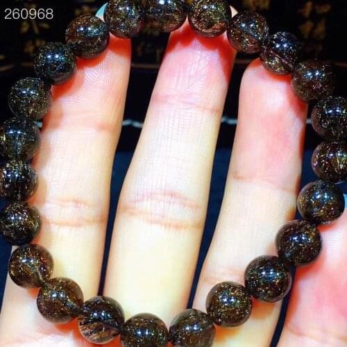 8.2mm Genuine Natural Black Rutilated Quartz Crystal Bracelet Clear Round Beads Stretch Women AAAAAA Genuine