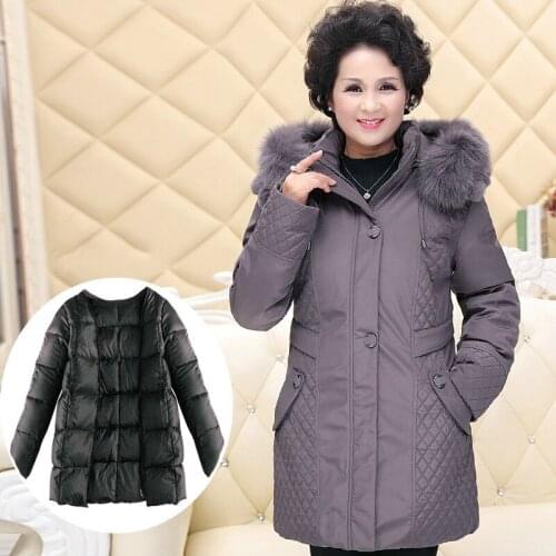 Womens Jackets for Elderly Women Hooded Detachable Liner Down Jacket Parka Plus Size Long Coat Female Sobretudo KJ484