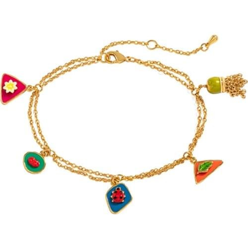 Enamel Glaze Multi-drop Double-layer Bracelet Adjustable Jewelry Accessories Cute Personality Female Girlfriend Birthday Gift