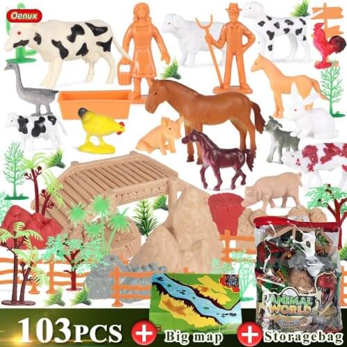 Oenux Wild Farm Zoo Animals Playset Action Figure Tiger Lion Sheep Horse Model Miniature Figurines School Project Kid Toy Gift