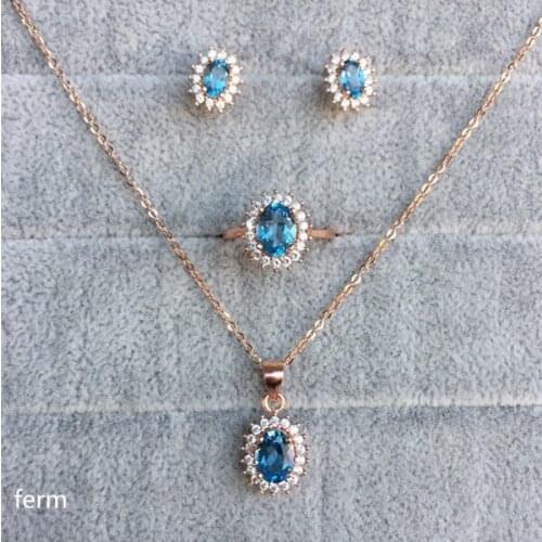 KJJEAXCMY exquisite jewelry 925 pure silver inlaid natural sapphire ladies jewelry set rings Pendant Earrings 3 sets