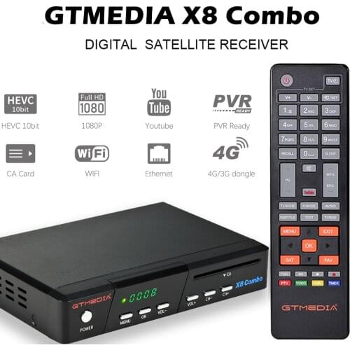 π GTmedia X8 Combo Satellite TV Receiver, DVB-S2 T2 Cable 1080P H.265 Bulti In WIFI Ccam Spain With CA Card Slot PK V8X Decoder