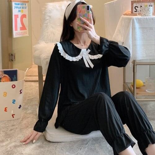 12 Colors 2 PCS Pajama Sets Women Long Sleeve Solid Modal Loose Breathable Soft Oversized Womens Korean Style Home Clothing