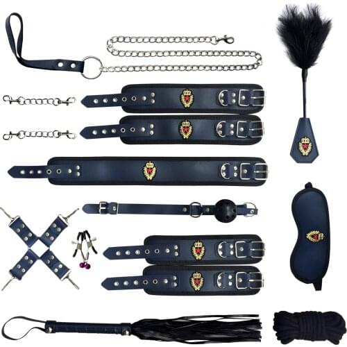 NUANQIN Hot Cop Bondage Boutique Leather Bondage Kit (11 Pieces) SM Bondage Adult Toys