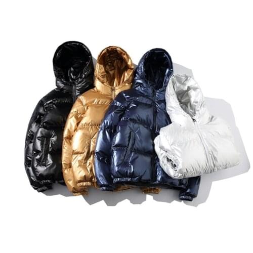 M-5xl Winter Mens Winter Bright Gold Silver Cotton Jackets Lovers Men And Women Bread Jacket Hooded Thick Cotton Clothing