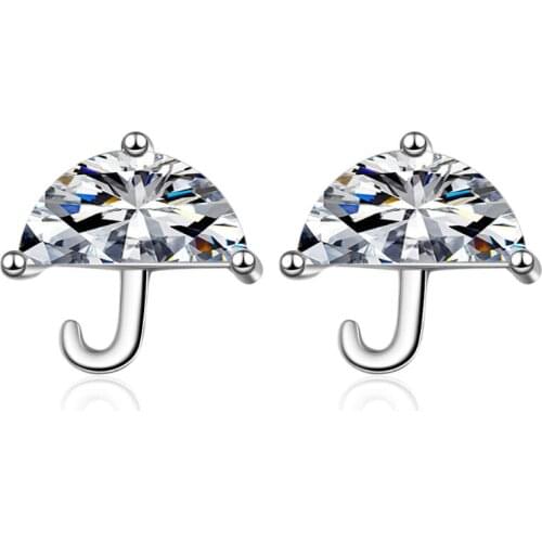 Sweet Cute Zircon Umbrella Stud Earrings For Women Trend Creative 925 Sterling Silver Party Gift Jewelry Accessories SAE411
