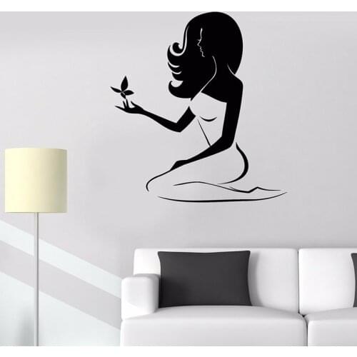 Beautiful Woman Wall Decal Spa Beauty Salon Massage Center Interior Decor Butterfly Vinyl Window Stickers Waterproof Mural E518
