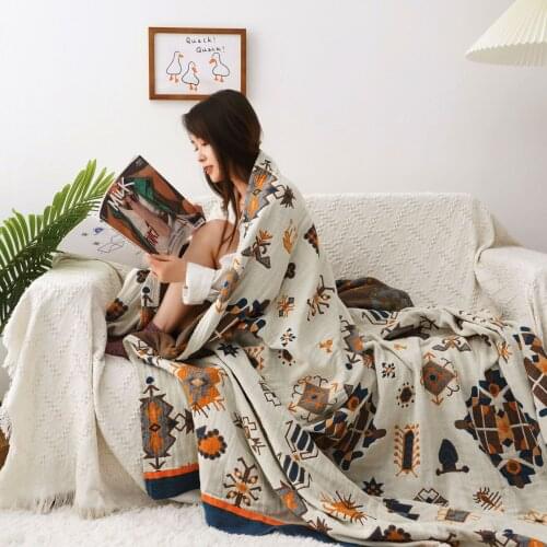 Blanket Cool Soft Printed Five-layers Fiber Thin Cotton Quilt Luxury For Cooling Summer Couch Cover Bed Machine Wash Bedspread