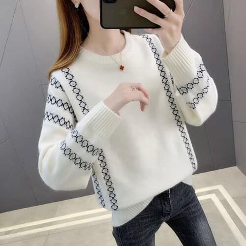 2021Autumn Winter Womens Sweater Korean Fashion O-Neck Loose Sweater Oversize Pull Femme Knitted Pullover свитер Womens Jumper