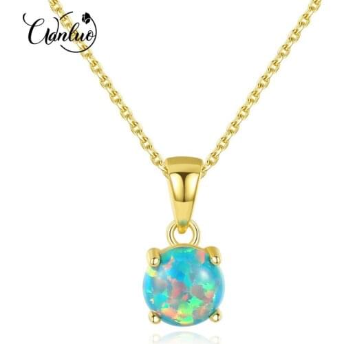WANLUO Pure Sterling Silver 925 Necklaces for Women Colorful Round Fire Opal Pendant Necklace Exquisite Jewellery Christma Gifts