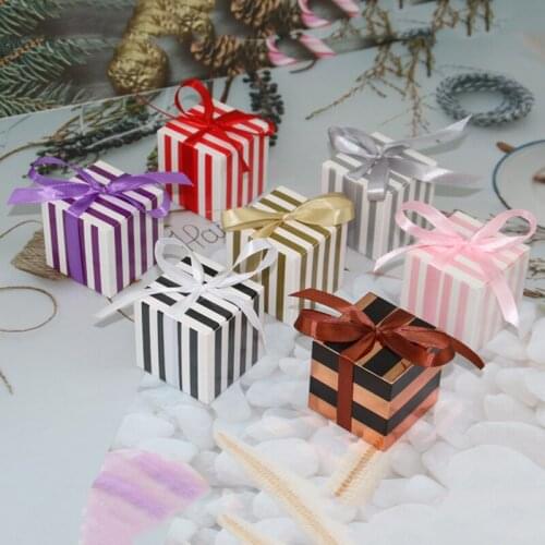 50pcs European striped Gift Box Favor Candy Boxes Square Wedding Gifts for Guests Baby Shower Birthday Wedding Party Decoration