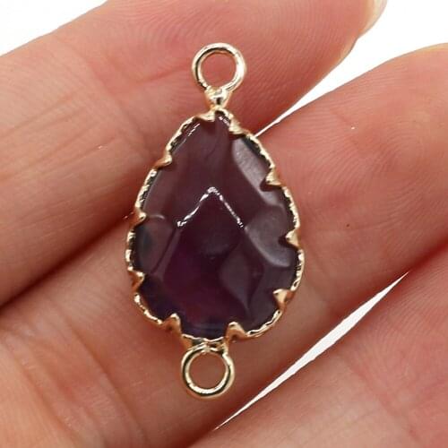 Natural Stone Pendant Water Drop Purple Quartz Double Hole Connectors for Jewelry Making DIY Bracelet Necklace Accessories