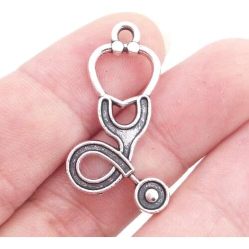 GBULK 30 Eco-friendly Alloy Stethoscope Charms Antique Silver Plated Medical Nurse Doctor Pendant 15*25mm 1.3g