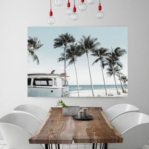 Travel Camper Van Beach Print Surf Art Boho Retro Coastal California Ocean Kombi Posters and Prints Modern Living Room Pictures