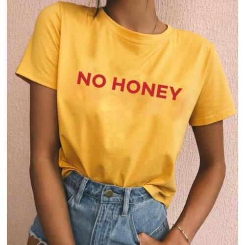 Unisex Casual Aesthetic Tee No Honey T-Shirt Tumblr Red Letter Harajuku Tops Yellow Clothing t shirt bee Honey Slogan Outfits