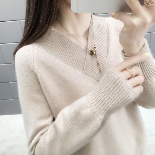 Pullover Women Sweaters Casual 2021 Womens V-neck Sweater Long Sleeve Top Fall/Winter Slim Black Inner Skinny Knitted Top