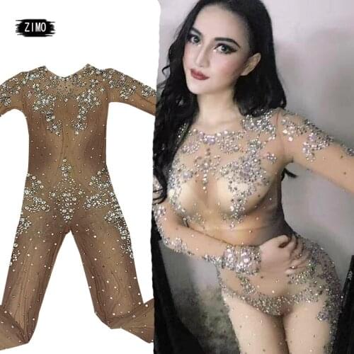 Luxury Shiny Crystal Jumpsuit Women Stage Show Dance Costume Female Singer Nightclub Party Dress Jumpsuit Drag Queen Clothing