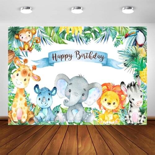 Safari Birthday Party Backdrop Jungle Cartoon Animals Baby Shower Child Birthday Photo Background Decorations Photocall