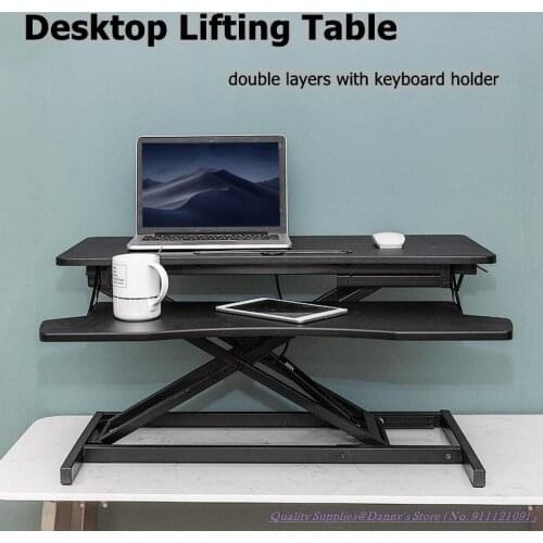 80x40 Desktop Lifting Laptop Desk Adjustable Computer Table with Keyboard Holder Standing Healthy Office Design Black White Desk