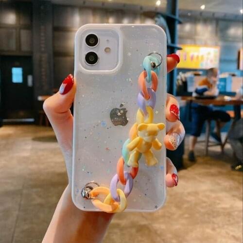 Ultra-thin Clear Phone Case For iPhone 12 Pro 11 Pro Max XR XS Max 8 7 Plus Wrist Strap Back For iPhone X SE2 Glitter Back Cover