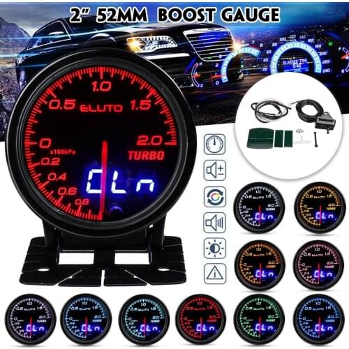 Eluto 12V Car Universal 2" 52mm Turbo Boost Gauge Vacuum Press Meter -1~2 Bar Double Reading Display 10-color LED Tinted Face
